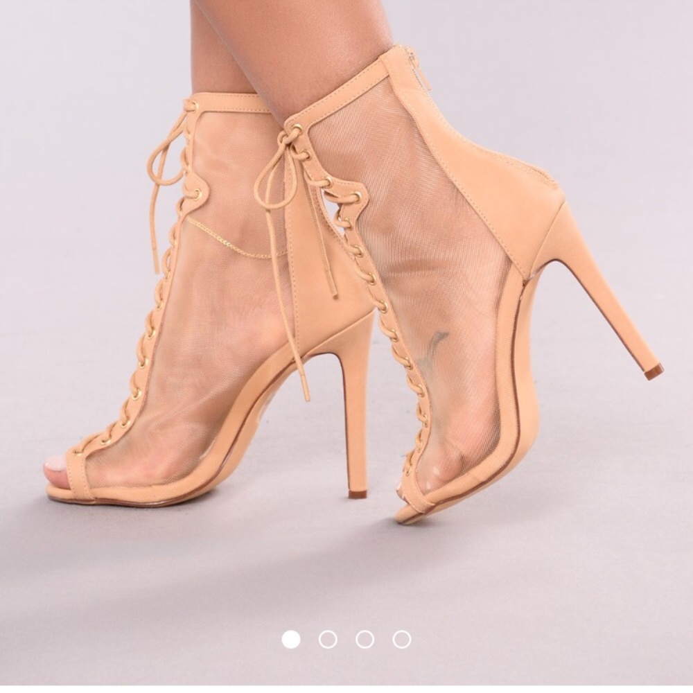 Fashion Nova Breezy Mesh lace up booties in Nude